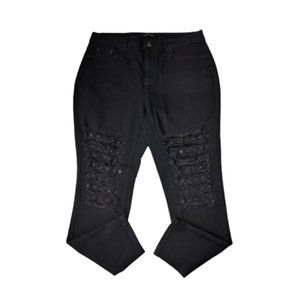 Ashley Stewart Embellished Distressed Black Skinny Jeans 16
